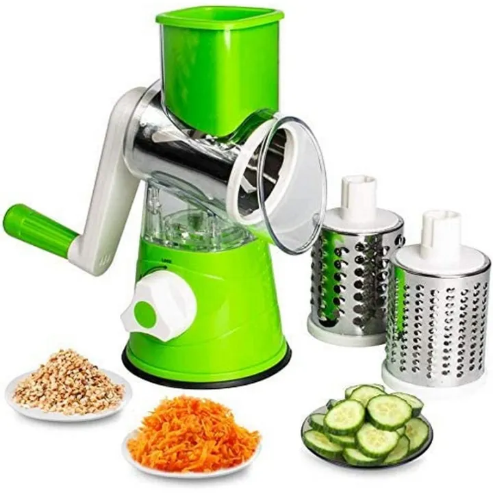 3-in-1 Manual Tabletop Drum Grater for Vegetables, Cheese & Nuts – Multipurpose Rotary Slicer with Stainless Steel Blades / 3-in-1 Manual Tabletop Drum Grater for Vegetables, Cheese & Nuts – Multipurpose Rotary Slicer with Stainless Steel Blades