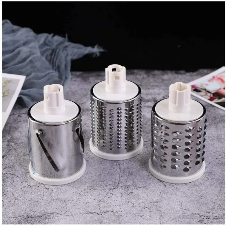 3-in-1 Manual Tabletop Drum Grater for Vegetables, Cheese & Nuts – Multipurpose Rotary Slicer with Stainless Steel Blades